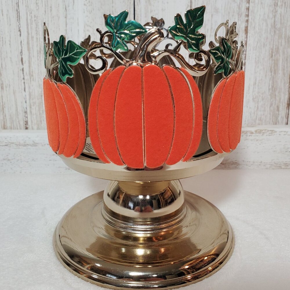 Bath & Body Works Velvet Pumpkin Pedestal Candle Holder Sleeve 3-Wick Flocked